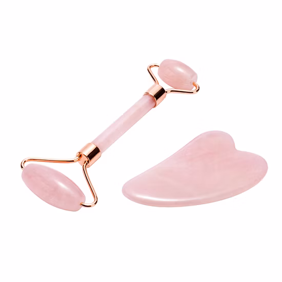 Rodillo de cuarzo rosa rosa antienvejecimiento con forma de calabaza de madera con caja